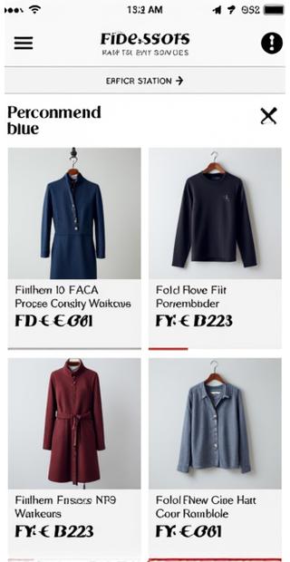 Mobilskjerm som viser Fjellheim Kolleksjons app med produktanbefalinger