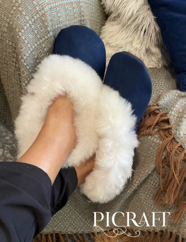 Unisex alpaca fur slippers - blue slippers - alpaca slippers - fur slippers - soft slippers - Imagen 3