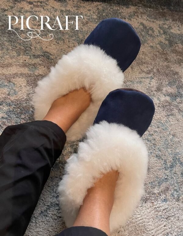 Unisex alpaca fur slippers - blue slippers - alpaca slippers - fur slippers - soft slippers - Imagen 4