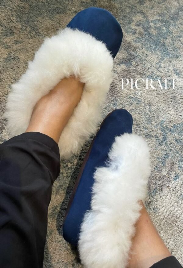 Unisex alpaca fur slippers - blue slippers - alpaca slippers - fur slippers - soft slippers - Imagen 5