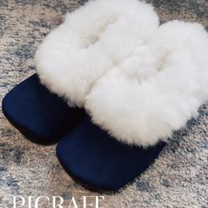 Unisex alpaca fur slippers - blue slippers - alpaca slippers - fur slippers - soft slippers