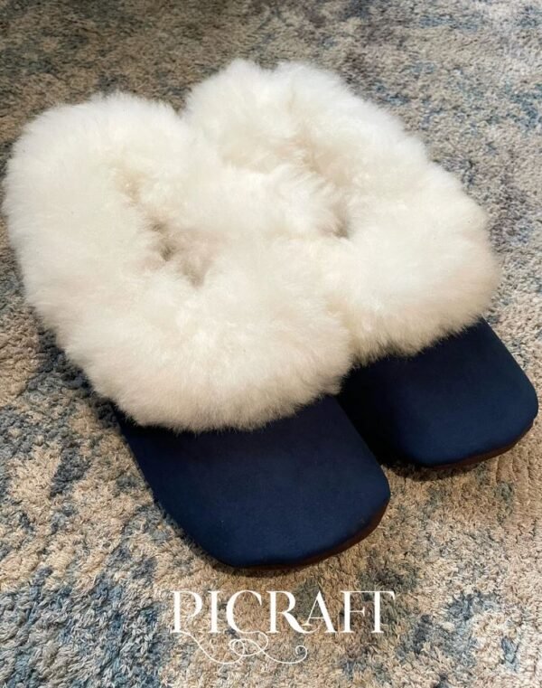 Unisex alpaca fur slippers - blue slippers - alpaca slippers - fur slippers - soft slippers - Imagen 2