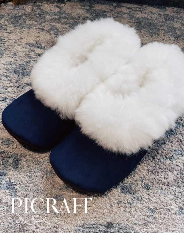 Unisex alpaca fur slippers - blue slippers - alpaca slippers - fur slippers - soft slippers - Imagen 6