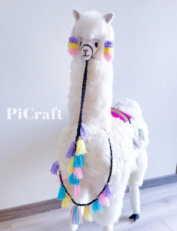 Big llama toy - Big teddy - stuffed animal- real size teddy - birthday party -nursery - child's room - alpaca toy- big Alpaca teddy-handmade - White Color - Imagen 2