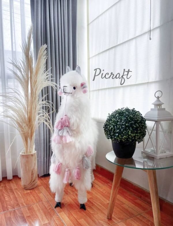 Big llama toy - Big teddy - stuffed animal- real size teddy - birthday party -nursery - child's room - alpaca toy- big Alpaca teddy-handmade - White Color - Imagen 2